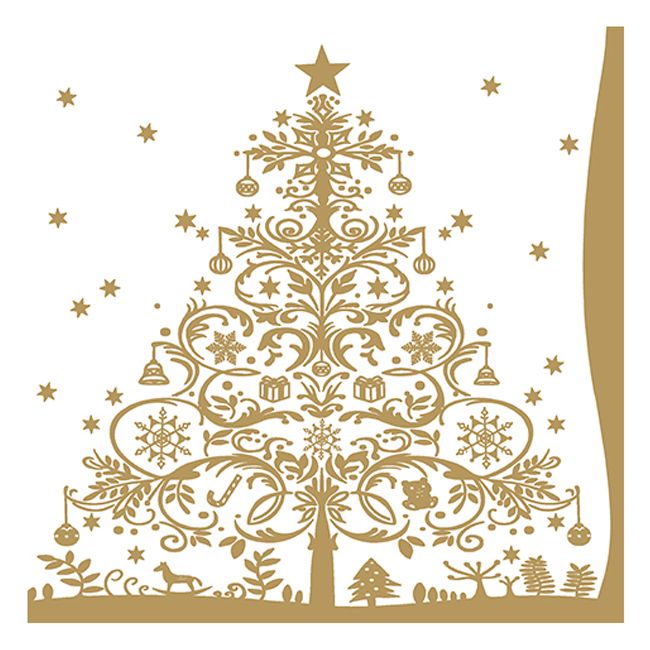 Christmas Lunch Napkins - Christmas Tree Gold - 20 ct.