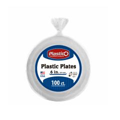 Plastico 6" Plates - White Plastic - 100 Count