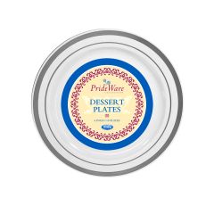 PrideWare 6" Dessert Plates - White/Silver Plastic - 10 Count