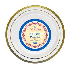 PrideWare 9" Dinner Plates - Ivory/Gold Plastic - 10 Count