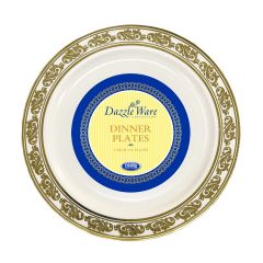 DazzleWare 9" Dinner Plates - Ivory/Gold Plastic - 10 Count