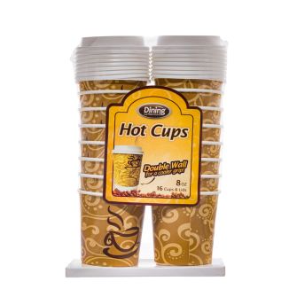 Dining Collection 8 oz. Hot Paper Coffee Cups w/ Lids - 16 Count