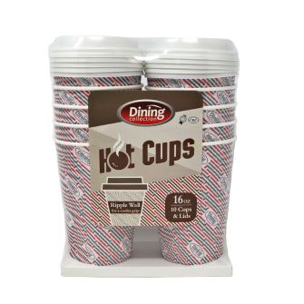 Dining Collection 16 oz. Ripple Wall Paper Hot Cups w/ Lids - 10 Count