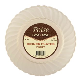 Poise 9" Dinner Plates - Ivory Plastic - 18 Count