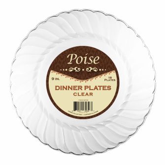 Poise 9" Dinner Plates - Clear Plastic - 18 Count