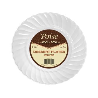 Poise 6" Dessert Plates - White Plastic - 18 Count