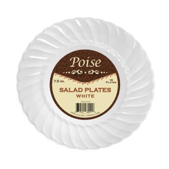 Poise 7.5" Salad Plates - White Plastic - 18 Count