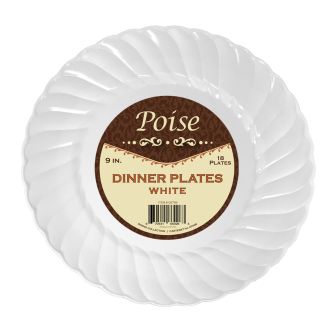 Poise 9" Dinner Plates - White Plastic - 18 Count