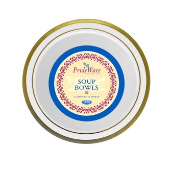 PrideWare 12 oz. Soup Bowls - Ivory/Gold Plastic - 10 Count