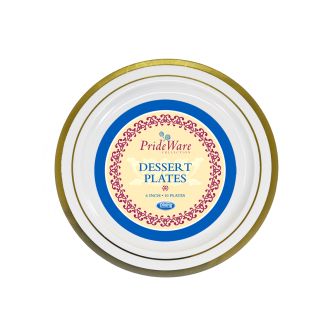 PrideWare 6" Dessert Plates - Ivory/Gold Plastic - 10 Count