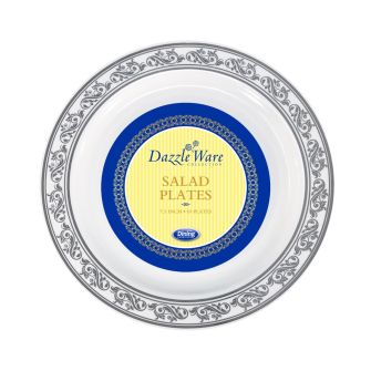 DazzleWare 7.5" Salad Plates - White/Silver Plastic - 10 Count