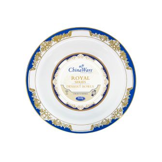 ChinaWare Royal 5 oz. Dessert Bowls - White/Cobalt/Gold - 10 Count