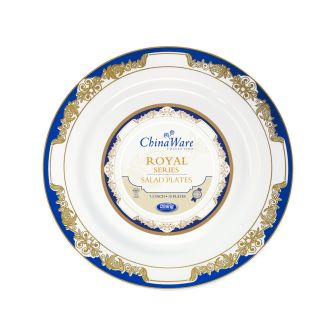 ChinaWare Royal 7.5" Salad Plates - White/Cobalt/Gold - 10 Count