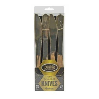 Dining Collection Plastic Polished Gold Knives – 20 Count