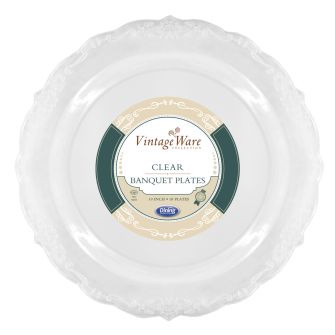 VintageWare 10" Banquet Plates - Clear Plastic - 18 Count