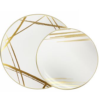 CoupeWare Brush Stroke (White/Gold)  Combo Plates - 32 ct.