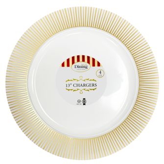 Dining Collection 13" Round Charger Plates - Luminance (White / Gold) - 4 ct.