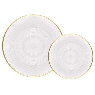 Coupeware Ribbed Round Combo Plates (Pearl & Gold) - 32 Ct.