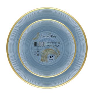 Coupeware Ribbed Round Combo Plates (Blue & Gold) - 32 Ct.
