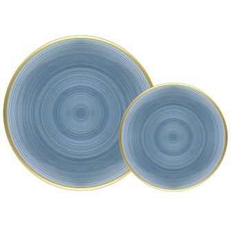 Coupeware Ribbed Round Combo Plates (Blue & Gold) - 32 Ct.