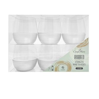 Coupeware Ribbed Stemless Wine Glass 12 oz. (Pearl) - 6 Ct.