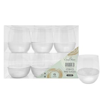 Coupeware Ribbed Stemless Wine Glass 12 oz. (Pearl) - 6 Ct.
