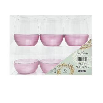 Coupeware Ribbed Stemless Wine Glass 12 oz. (Pink) - 6 Ct.