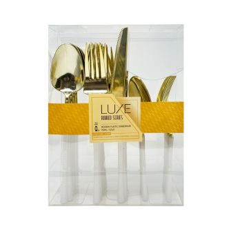 Dining Collection Luxe Ribbed Series Cutlery Combo Pack (Pearl/Gold) - 40 Ct.