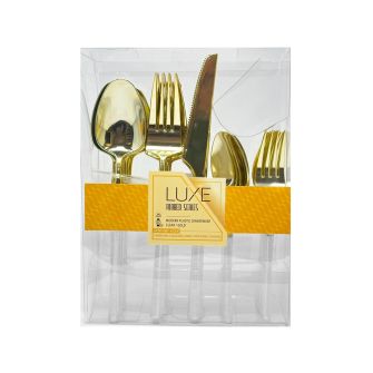 Dining Collection Luxe Ribbed Series Cutlery Combo Pack (Clear/Gold) - 40 Ct.