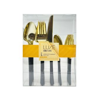 Dining Collection Luxe Ribbed Series Cutlery Combo Pack (Black/Gold) - 40 Ct.