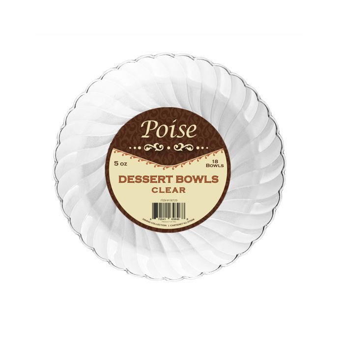 Poise 5 oz. Dessert Bowls - Clear Plastic - 18 Count