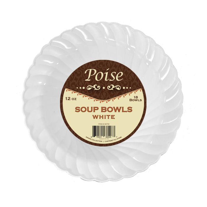 Poise 12 oz. Soup Bowls - White Plastic - 18 Count