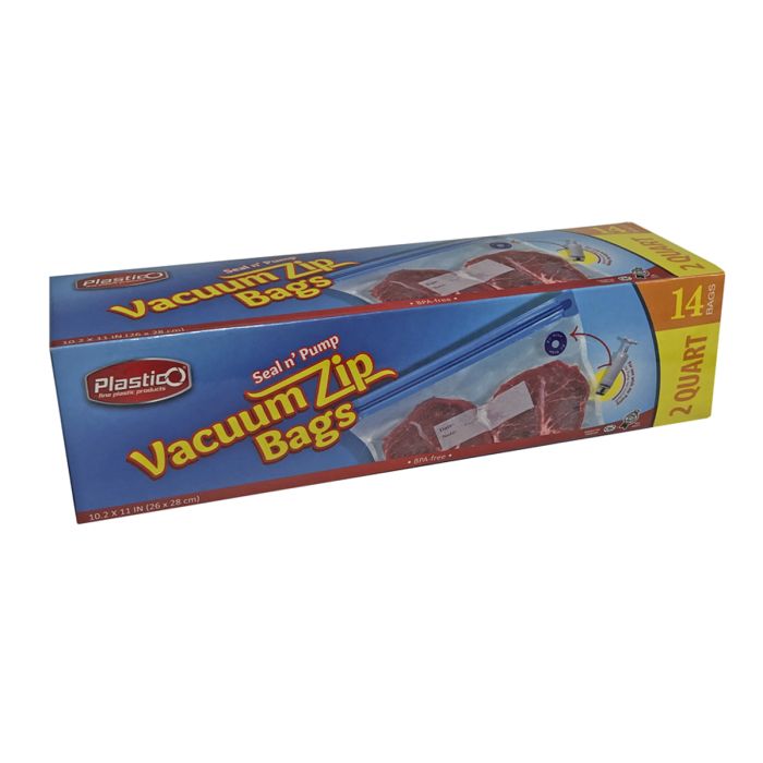 Plastico Vacuum Zip Bags (2 Quart) - 14 Count