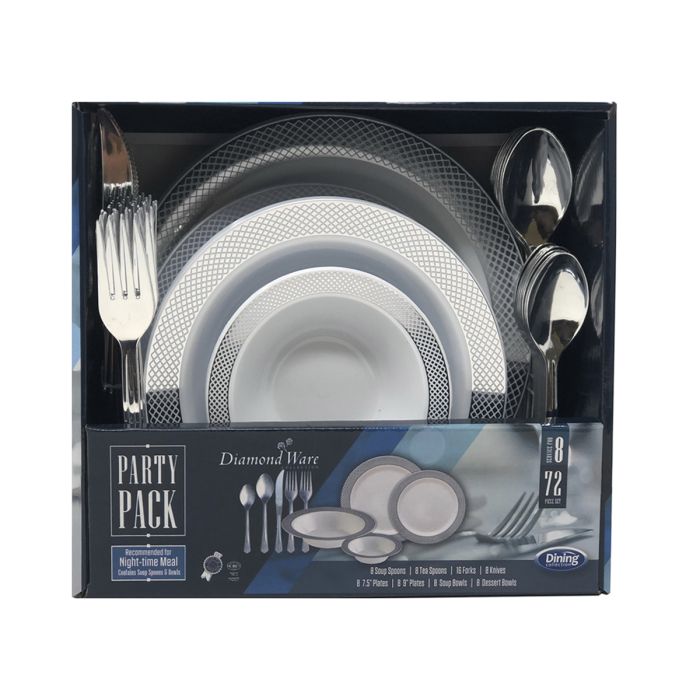 DiamondWare Party Pack - Night-time Meal 72 pc. Set (White/Silver)