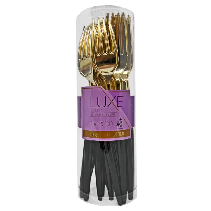 Dining Collection Luxe Series Forks (Black / Gold) - 20 Ct.