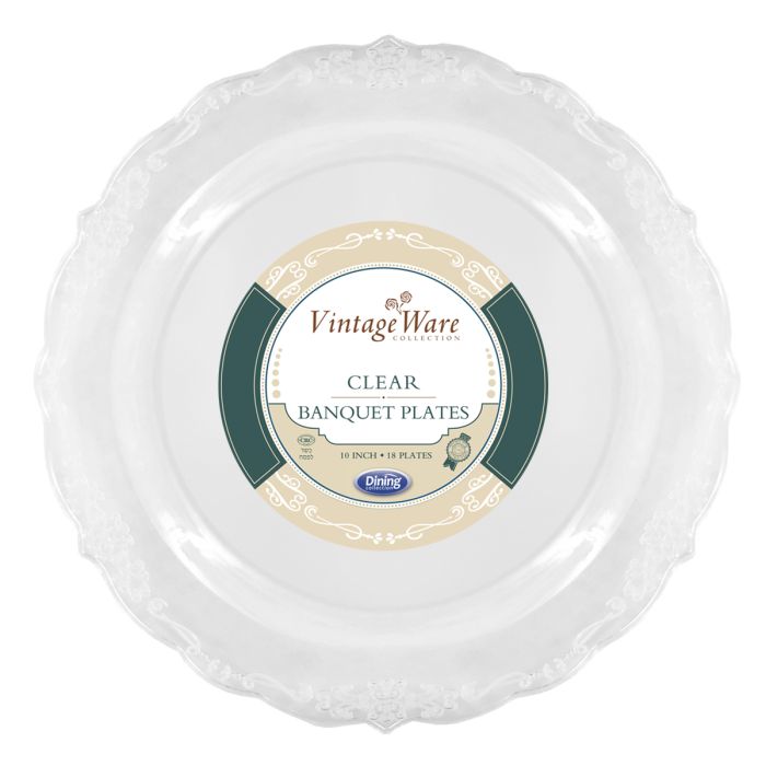 VintageWare 10" Banquet Plates - Clear Plastic - 18 Count