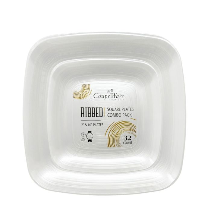 Coupeware Ribbed Square Combo Plates (Pearl) - 32 Ct.