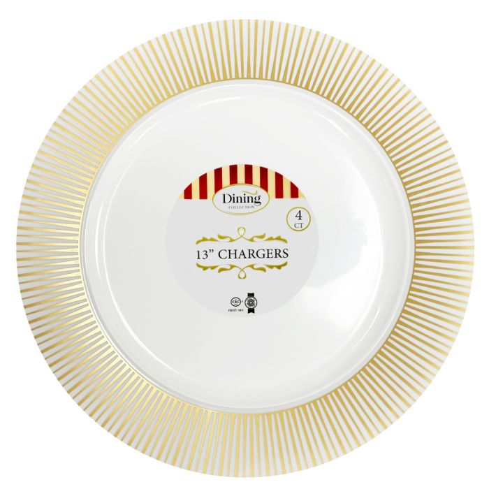 Dining Collection 13" Round Charger Plates - Luminance (White / Gold) - 4 ct.