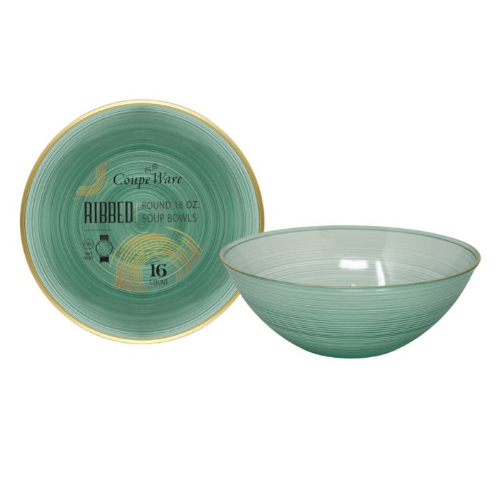 Coupeware Ribbed Round 16 oz. Bowl (Green & Gold) - 16 Ct.