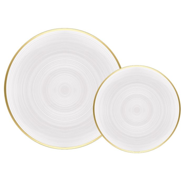 Coupeware Ribbed Round Combo Plates (Pearl & Gold) - 32 Ct.