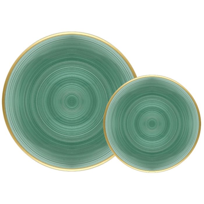 Coupeware Ribbed Round Combo Plates (Green & Gold) - 32 Ct.