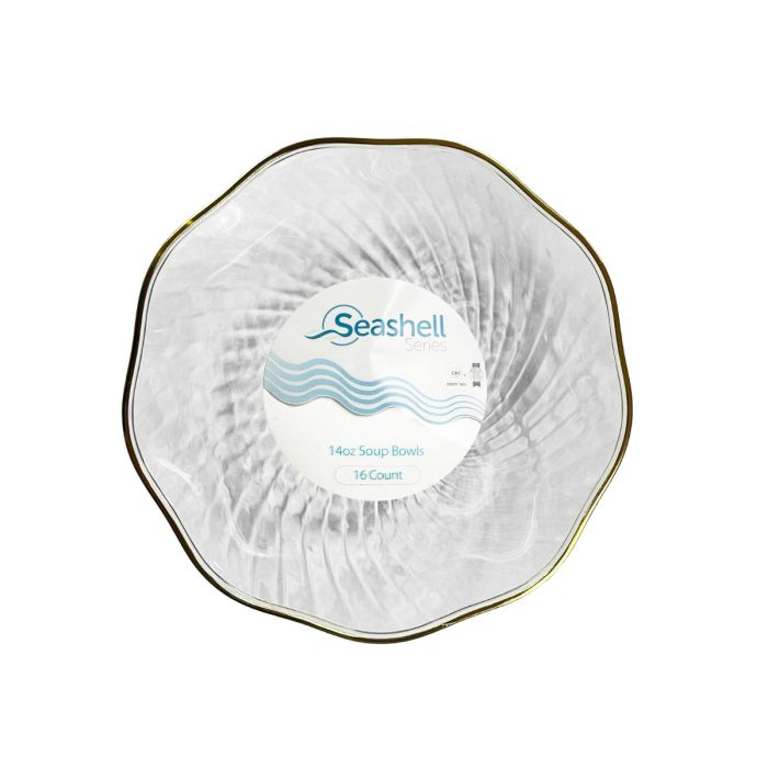 Seashell Series 14 oz. Soup Bowls (Clear / Gold) - 16 ct.