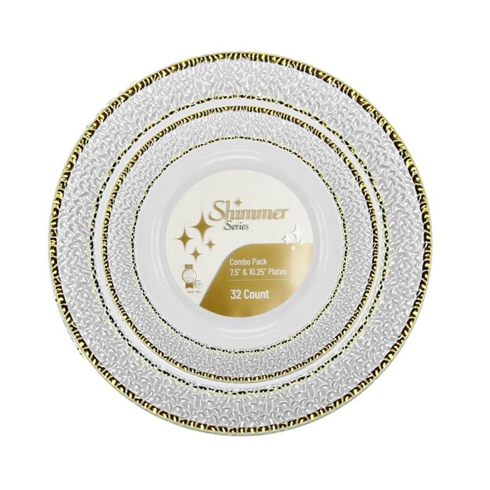 Shimmer Series Combo Pack - 7" & 10.25" Plates (Clear / Gold) - 32 ct.