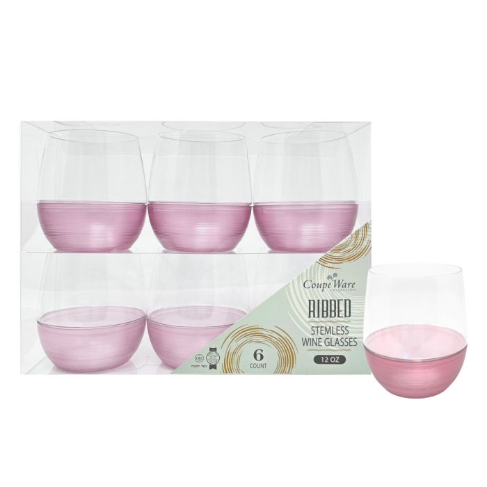 Coupeware Ribbed Stemless Wine Glass 12 oz. (Pink) - 6 Ct.