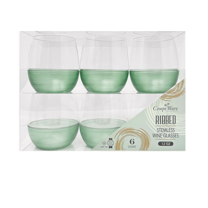 Coupeware Ribbed Stemless Wine Glass 12 oz. (Green) - 6 Ct.