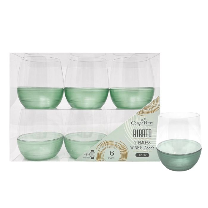 Coupeware Ribbed Stemless Wine Glass 12 oz. (Green) - 6 Ct.