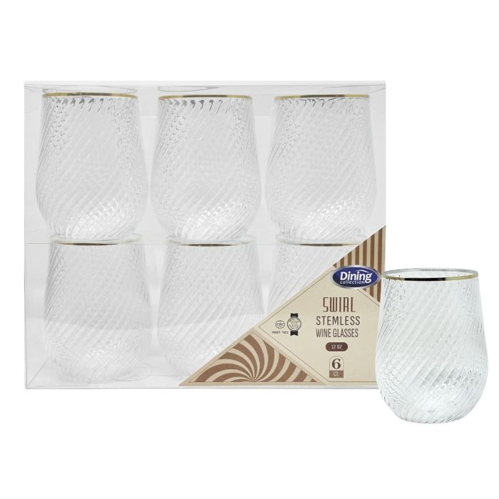 Dining Collection 12 oz. Swirl Wine Glass (Clear / Gold) - 6 Ct.