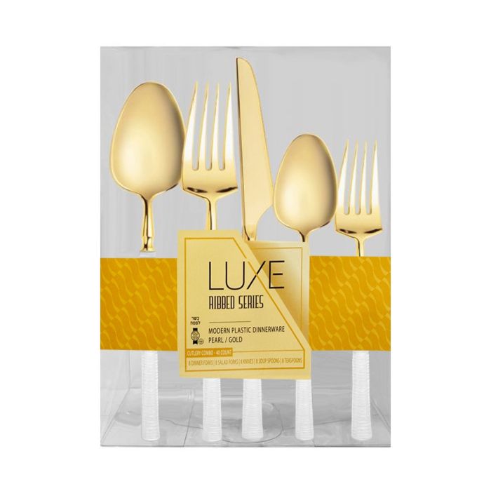 Dining Collection Luxe Ribbed Series Cutlery Combo Pack (Pearl/Gold) - 40 Ct.