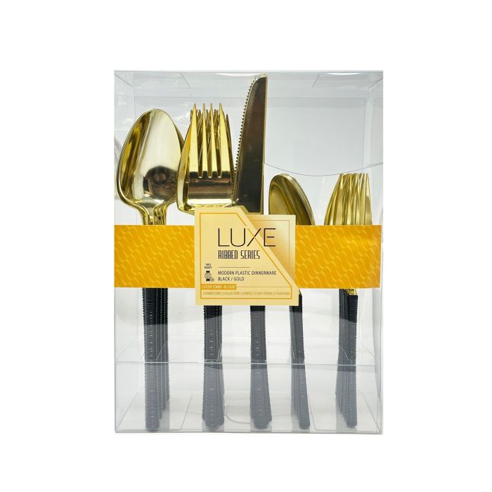 Dining Collection Luxe Ribbed Series Cutlery Combo Pack (Black/Gold) - 40 Ct.