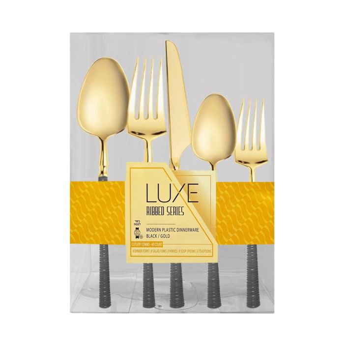 Dining Collection Luxe Ribbed Series Cutlery Combo Pack (Black/Gold) - 40 Ct.